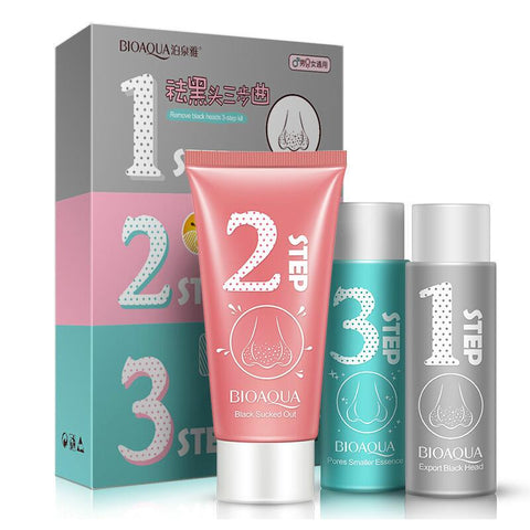 BIOAQUA 3 Steps Blackhead Remover Nose Mask Pores Smaller Essence Liquid Set Facial Skin Care