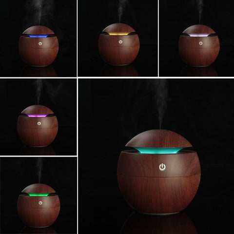 USB Wooden Ultrasonic Aroma Humidifier Air Essential Oil Diffuser with Color Changing LED Lamp