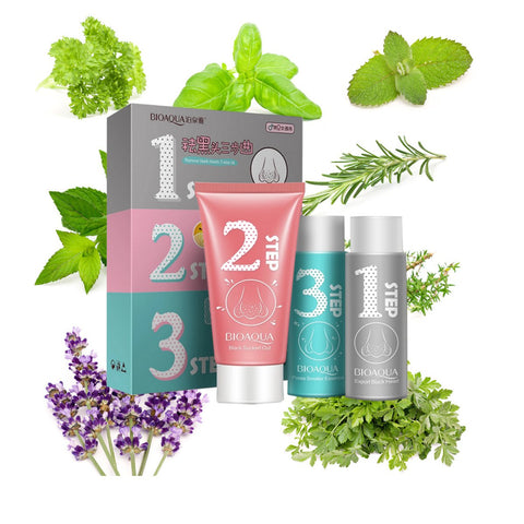 BIOAQUA 3 Steps Blackhead Remover Nose Mask Pores Smaller Essence Liquid Set Facial Skin Care
