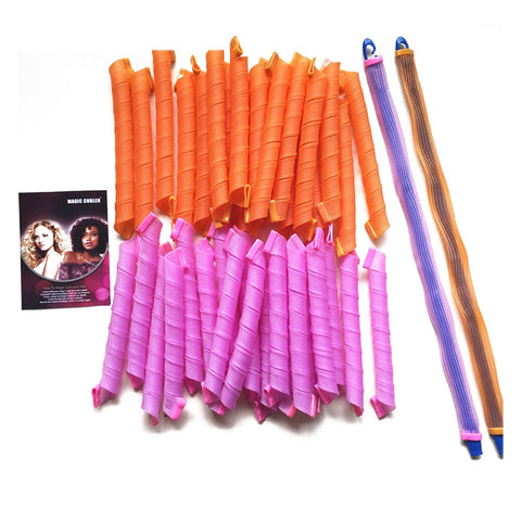 40pcs 55cm DIY Hair Magic Curler Long Spiral Curls Top Up Pack with 5pcs Curling Rod & PVC Packing Bag