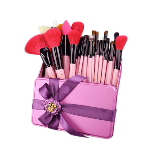 JAF 32 PCS Pink Makeup Brush Set Red Natural Goat Hair Makeup Brushes in Gift-Box Packing Her Best Birthday Present J32GR-P